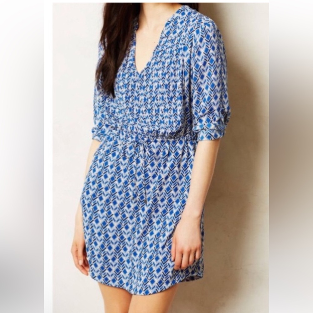 Anthropologie Maeve Galen Tie Waist Geometric Dress